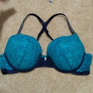 Blue/teal lace lasenza push up front closure